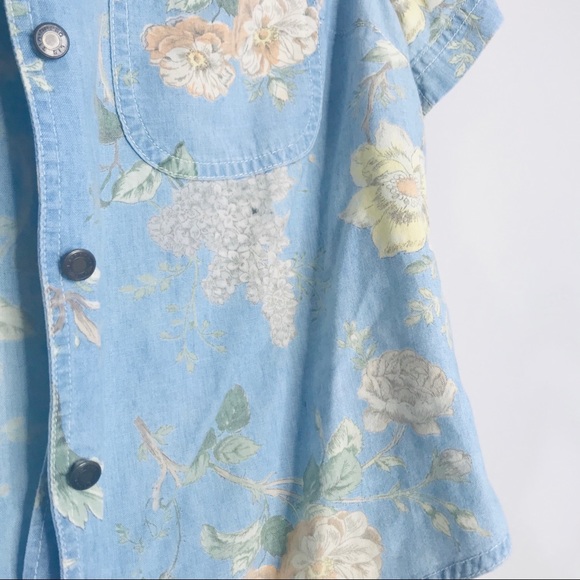 VTG 90’s Floral Chambray Crop Button Up Popover - Picture 5 of 7